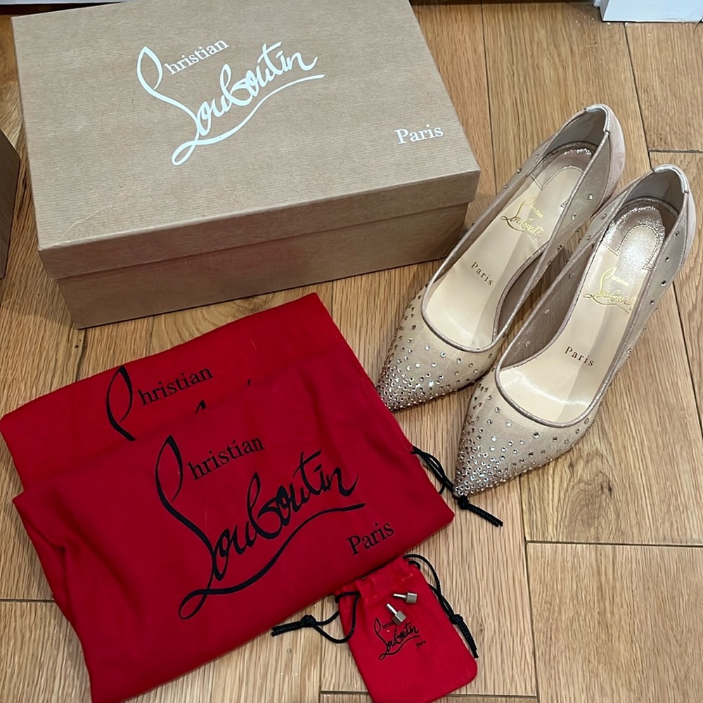 Christian Louboutin Follies Strass 85 Rete/ Suede lame. light silk size 36/6